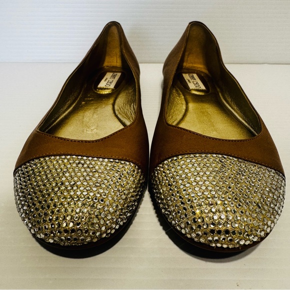 Jimmy Choo Nude Leather Crystal Toe Ballet Flats Size 40 - Picture 10 of 14